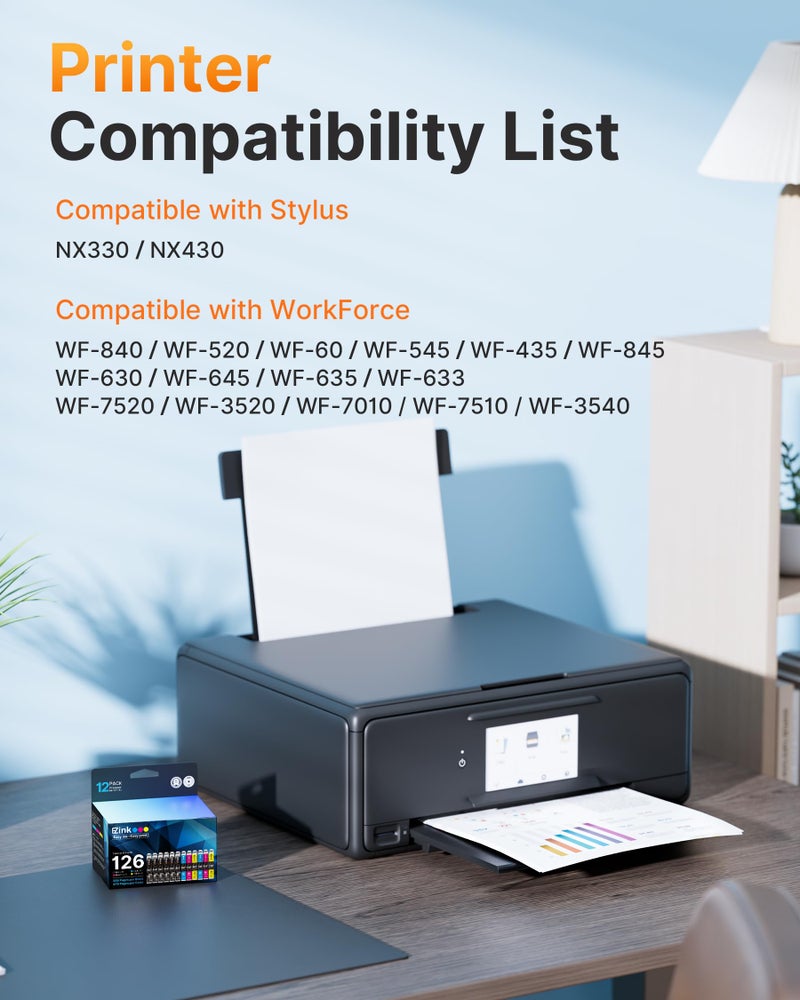 E-Z Ink (Remanufactured Ink Cartridge Replacement for Epson 126 T126 to use with Workforce 435 520 545 635 645 WF-3520 WF-3530 WF-3540 WF-7010 WF-7510 (6 Black,2 Cyan,2 Magenta,2 Yellow) 12 Pack - Image 2